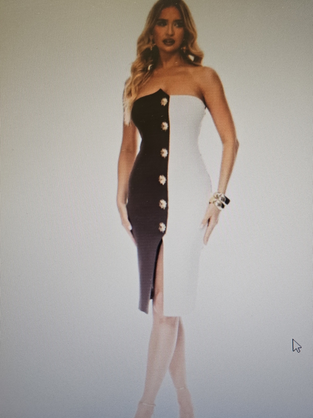 Galita NWT Strapless Brown and White Two-Tone Button-Front Midi Dress